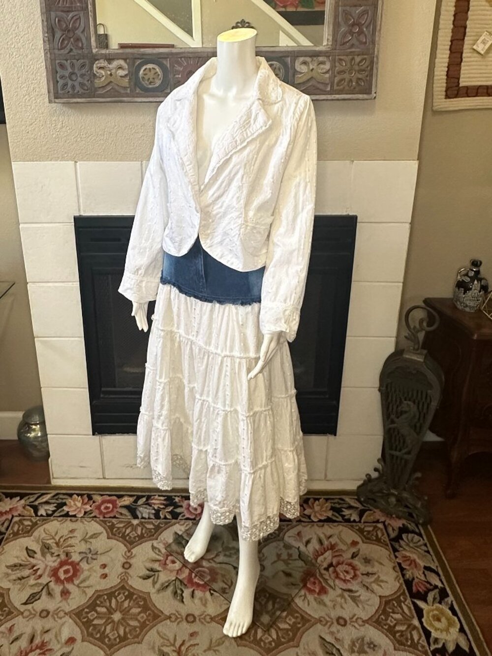 Half Moon Bay 2pc L Skirt XL Jacket Set Eyelet 100% Cotton denim Western Boho